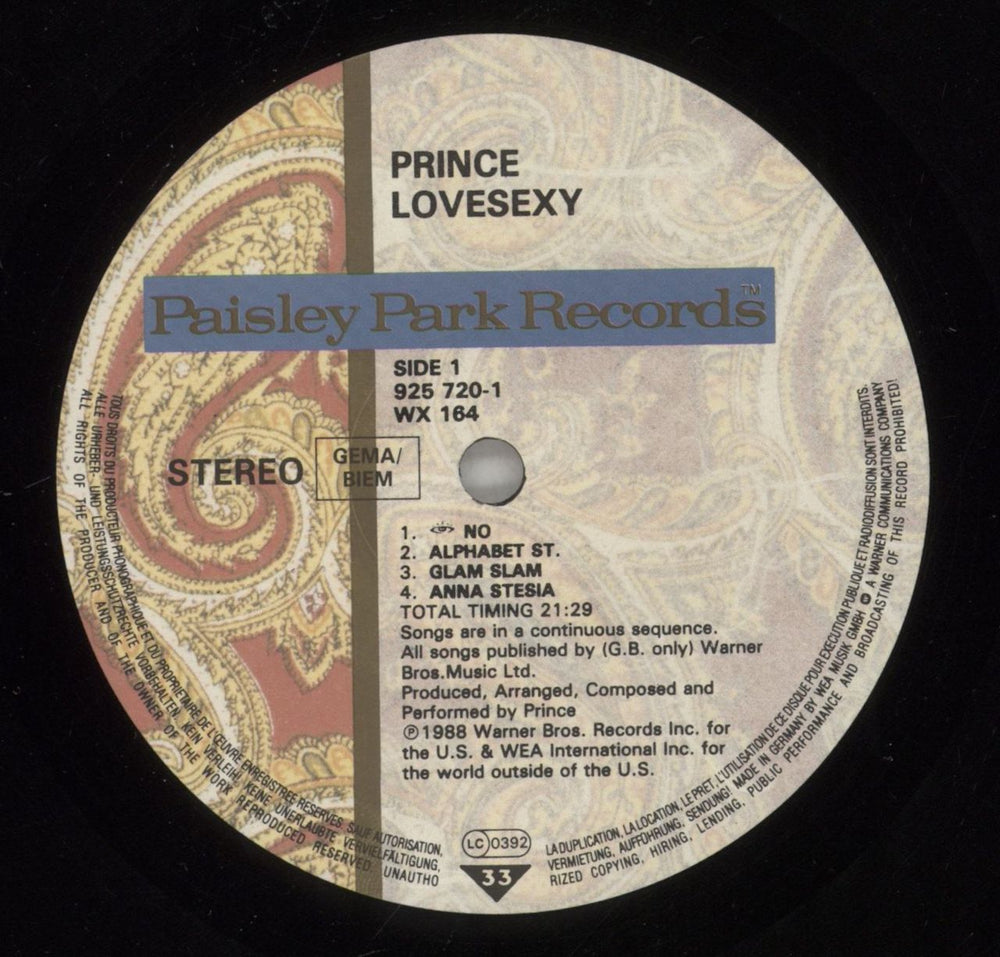 Prince Lovesexy - EX UK vinyl LP album (LP record) PRILPLO878021