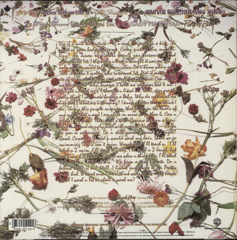 Prince Purple Rain Canadian vinyl LP album (LP record) 075992511018