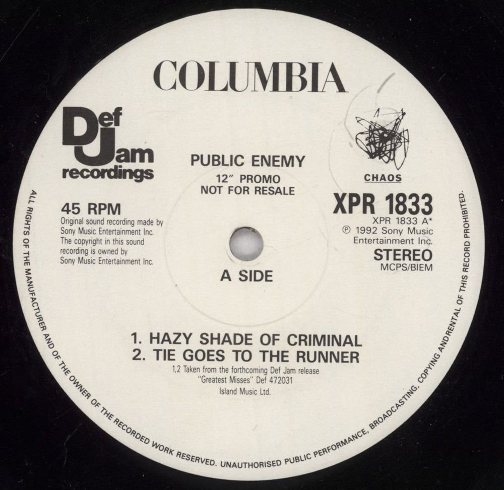 Public Enemy Greatest Misses Sampler UK Promo 12" vinyl single (12 inch record / Maxi-single) XPR1833