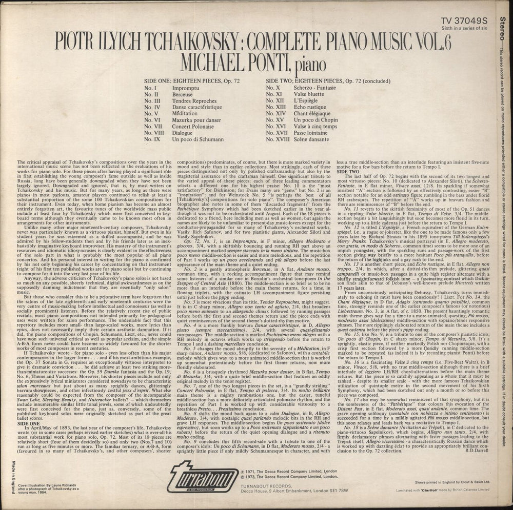 Pyotr Ilyich Tchaikovsky Tchaikovsky: Complete Piano Music Vol. 5 UK vinyl LP album (LP record)