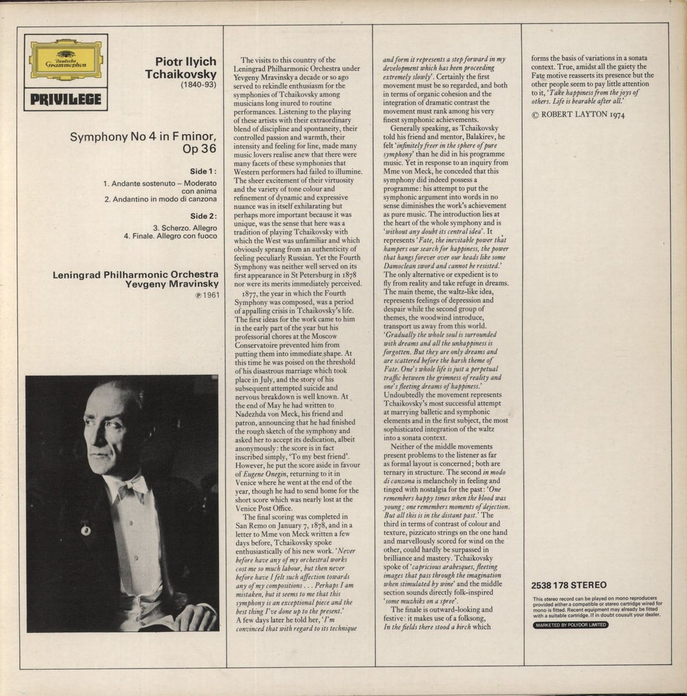 Pyotr Ilyich Tchaikovsky Tchaikovsky: Symphony No. 4 UK vinyl LP album (LP record)