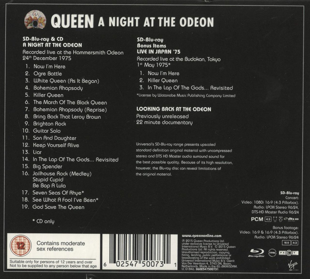 Queen A Night At The Odeon + Blu-ray UK 2-disc CD/DVD set 602547500731