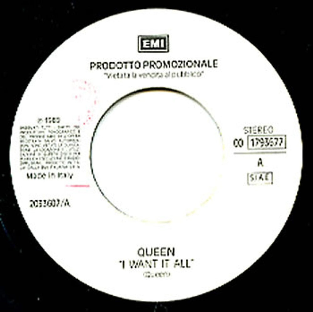 Queen I Want It All Italian Promo 7" vinyl single (7 inch record / 45) 001793677