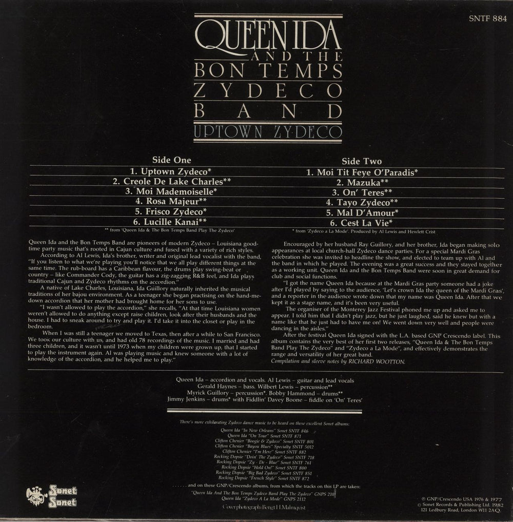 Queen Ida Uptown Zydeco UK vinyl LP album (LP record)