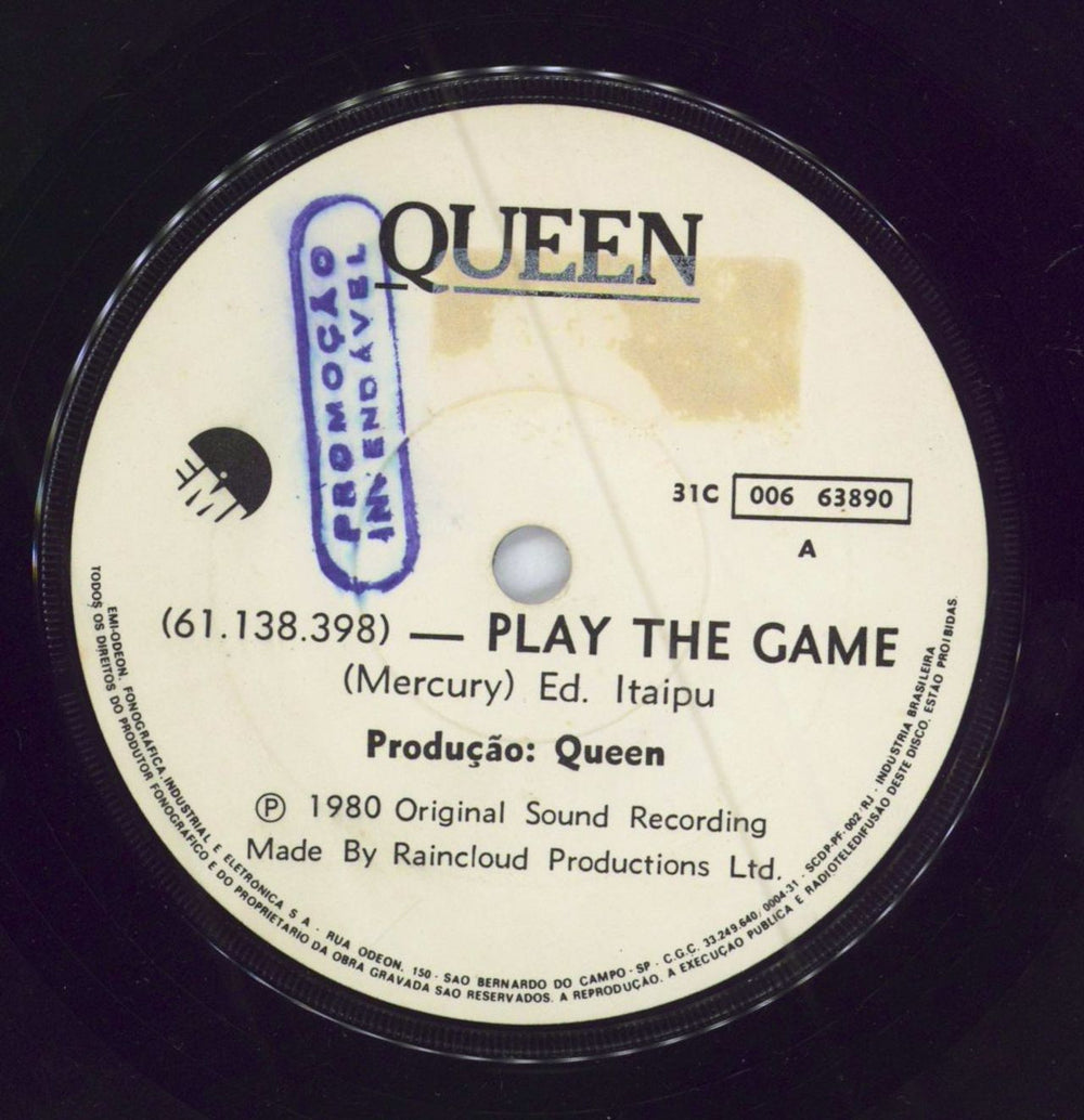 Queen Play The Game + p/s - WOC Brazilian Promo 7" vinyl single (7 inch record / 45)