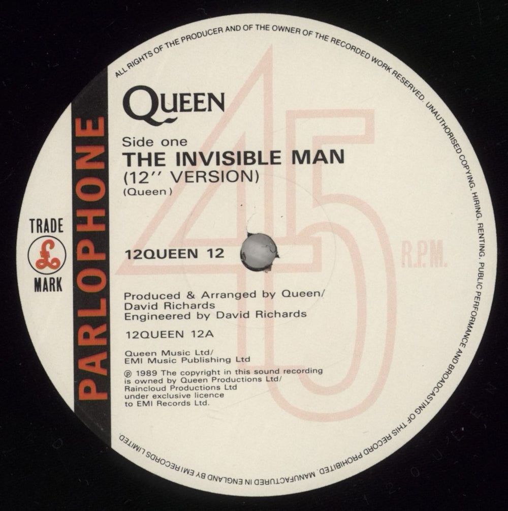 Queen The Invisible Man UK 12" vinyl single (12 inch record / Maxi-single) QUE12TH767431