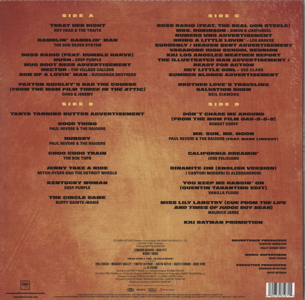 Quentin Tarantino Once Upon A Time In Hollywood - Orange Vinyl + 2