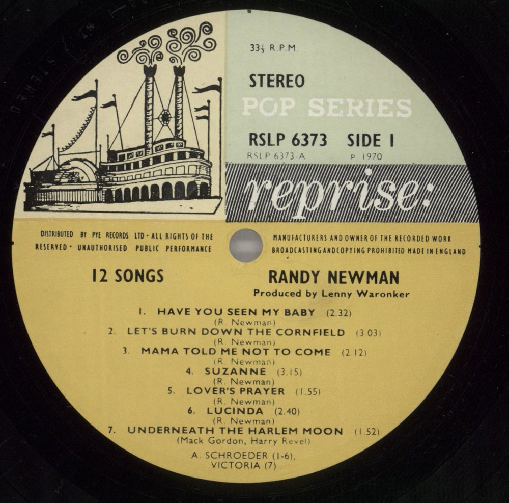 Randy Newman 12 Songs - 3-colour Steamboat Label UK vinyl LP album (LP record) RNMLPSO95025