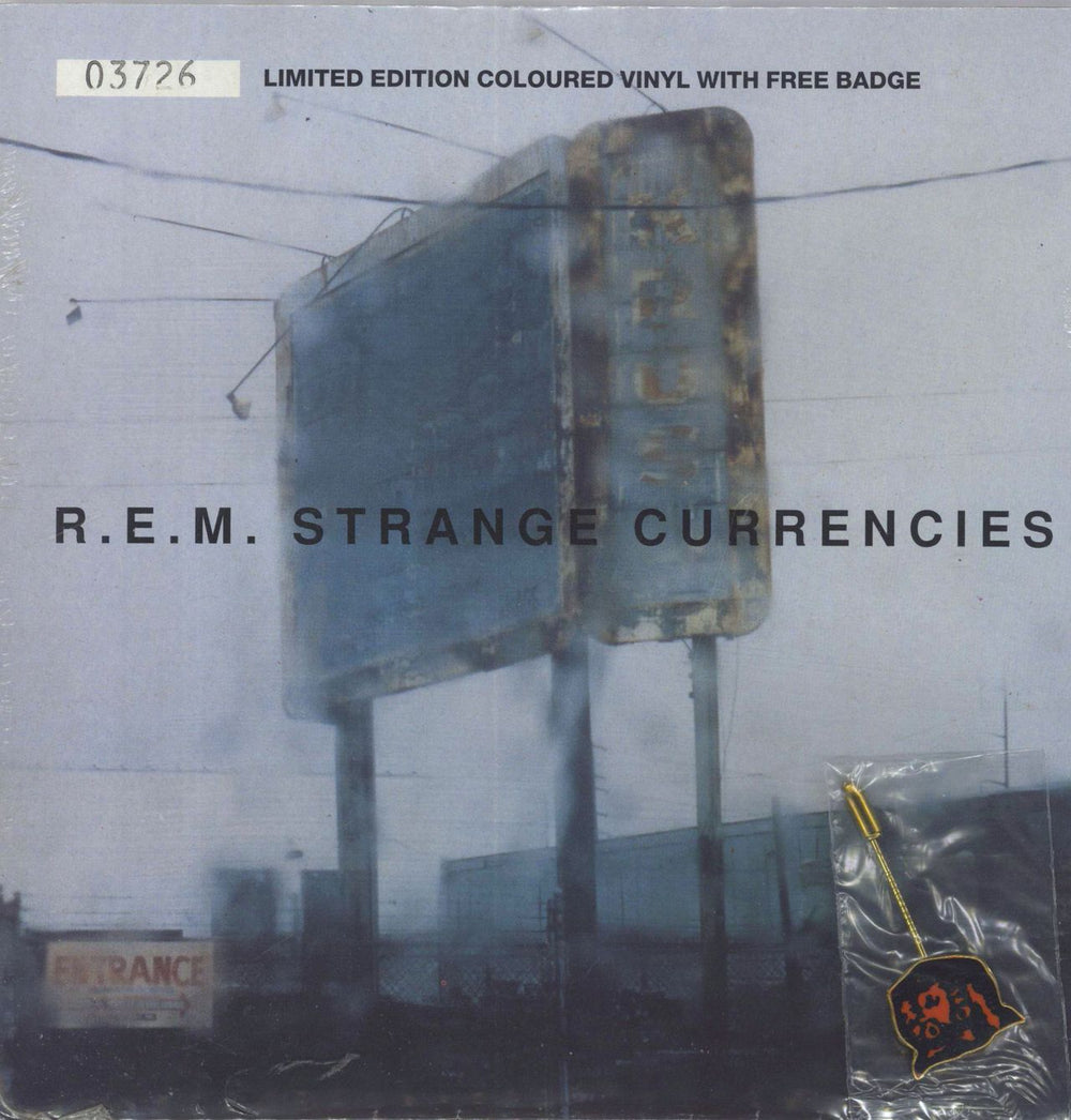 REM Strange Currencies - Neon Green Vinyl - Sealed w/ Badge UK 7" vinyl single (7 inch record / 45) W0290X