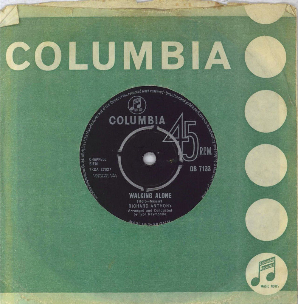 Richard Anthony Walking Alone UK 7" vinyl single (7 inch record / 45) DB7133