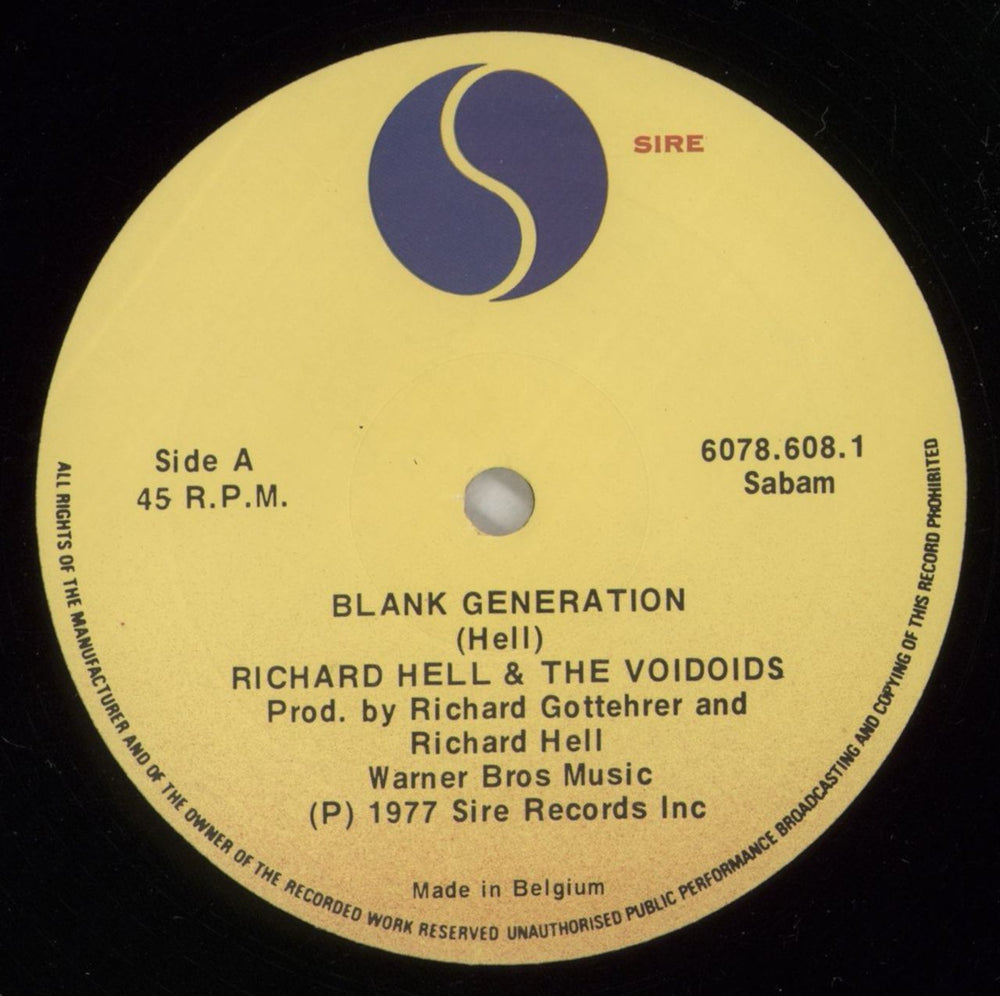 Richard Hell & Voidoids Blank Generation - Open Shrink Belgian 12" vinyl single (12 inch record / Maxi-single) RIH12BL871987