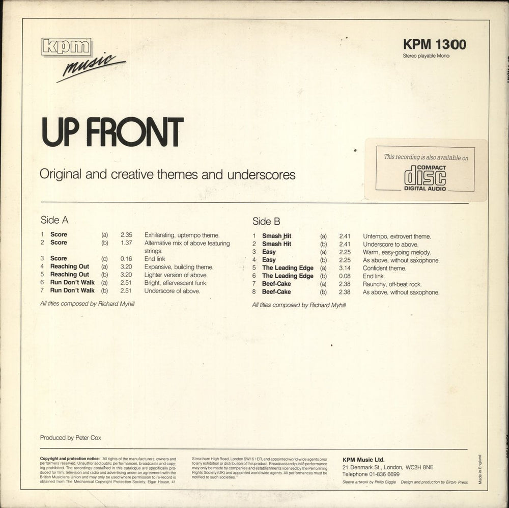 Richard Myhill Up Front UK vinyl LP album (LP record)