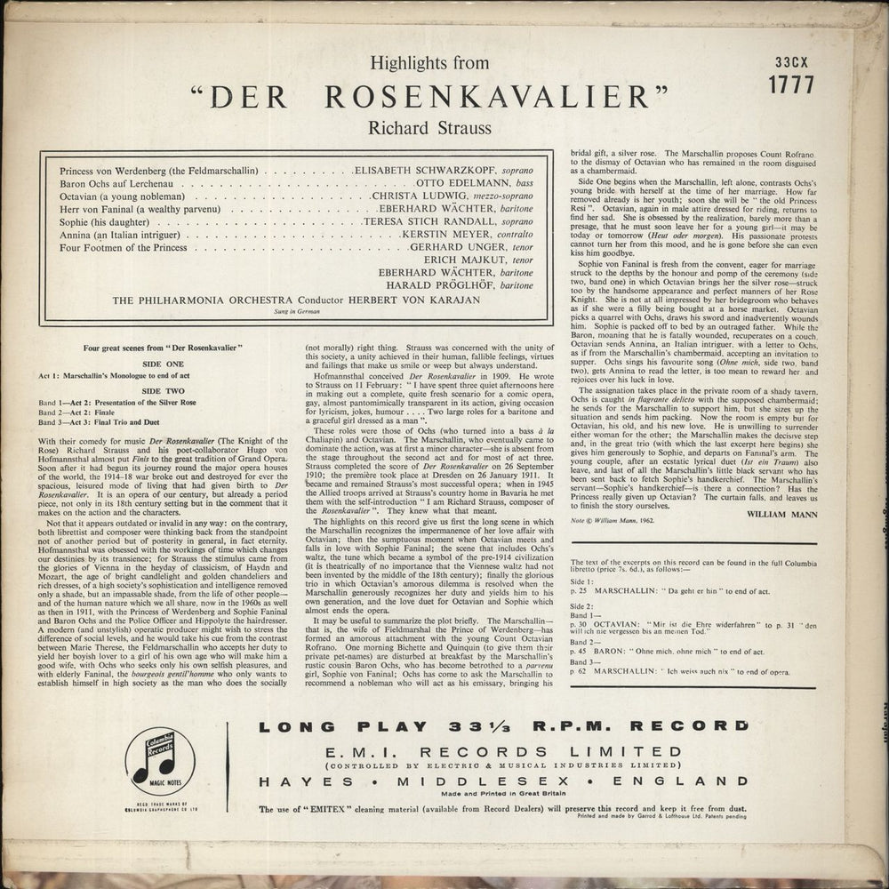 Richard Strauss Highlights from Der Rosenkavalier UK vinyl LP album (LP record)