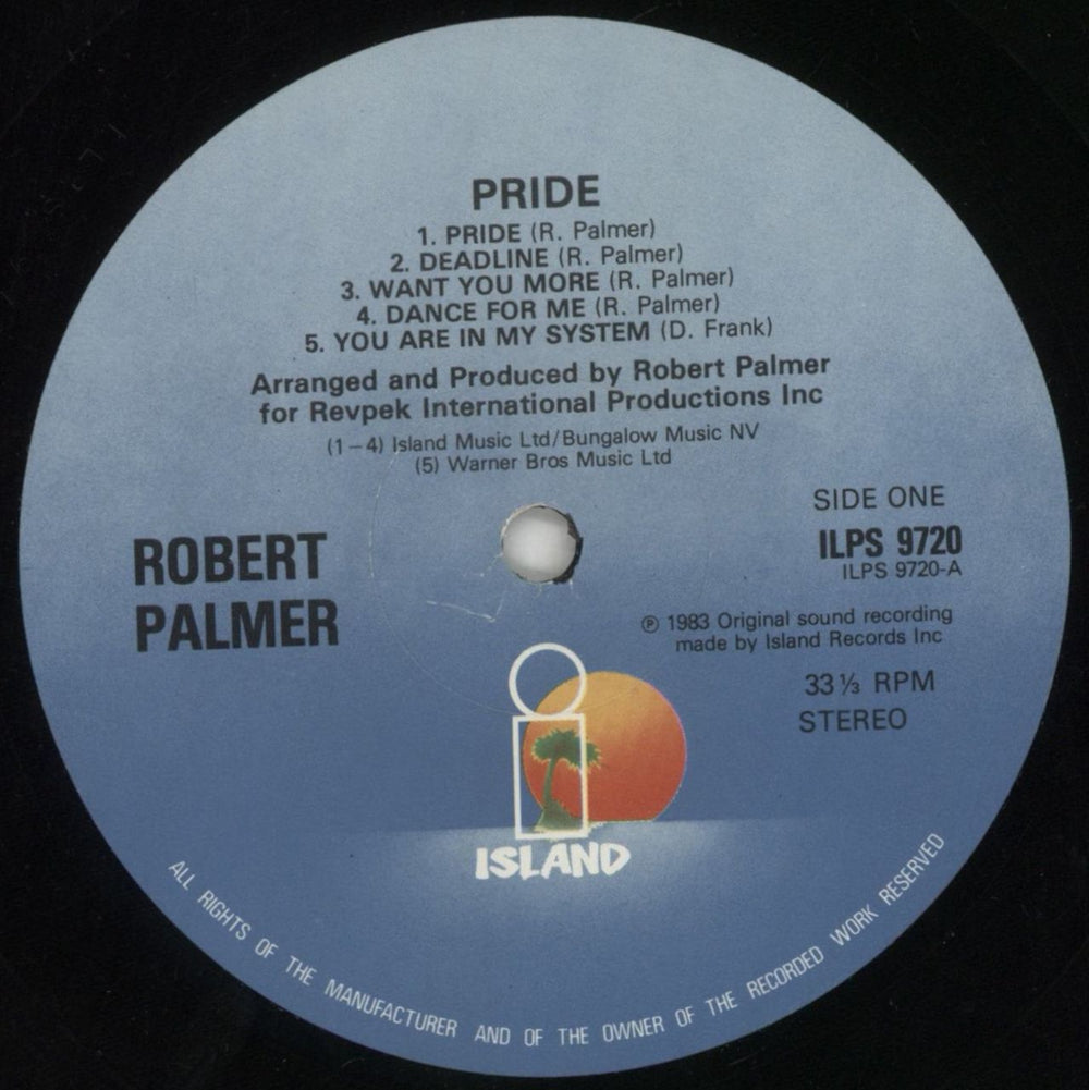 Robert Palmer Pride UK vinyl LP album (LP record) PLMLPPR216961