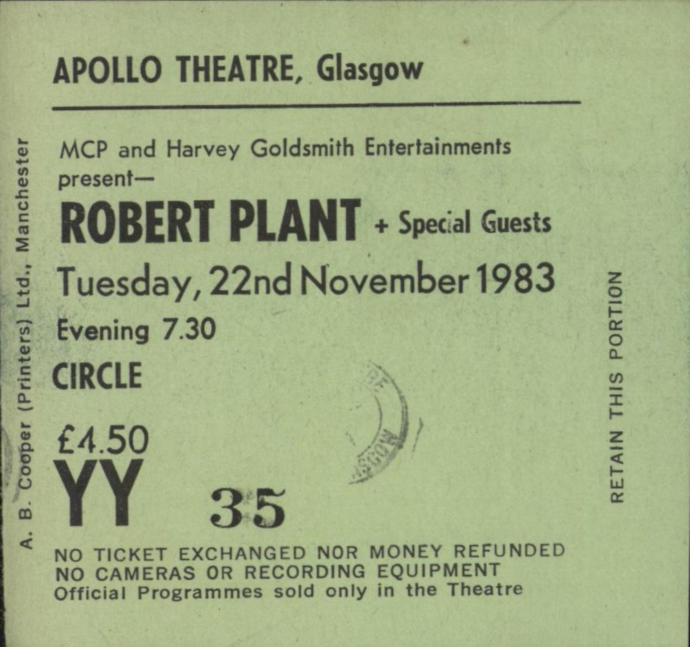 Robert Plant The Principle Of Moments + Ticket Stub UK tour programme PLATRTH770764