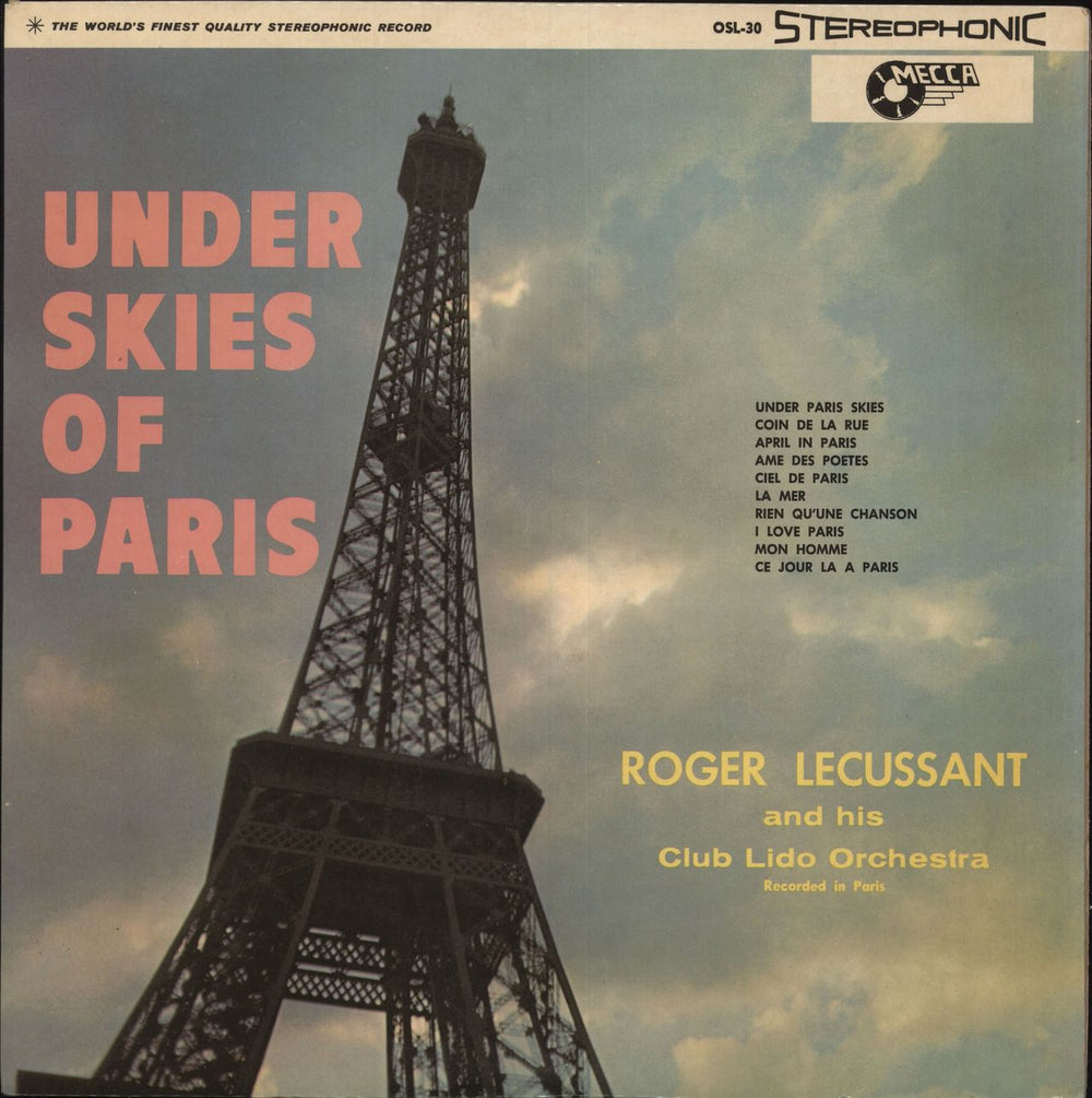 Roger Lecussant And His Club Lido Orchestra Under Skies Of Paris UK vinyl LP album (LP record) OSL-30