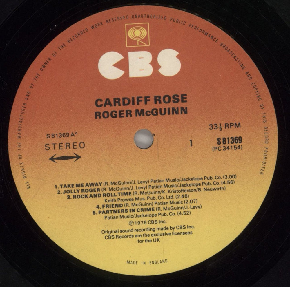 Roger McGuinn Cardiff Rose + insert UK vinyl LP album (LP record) MCGLPCA430117