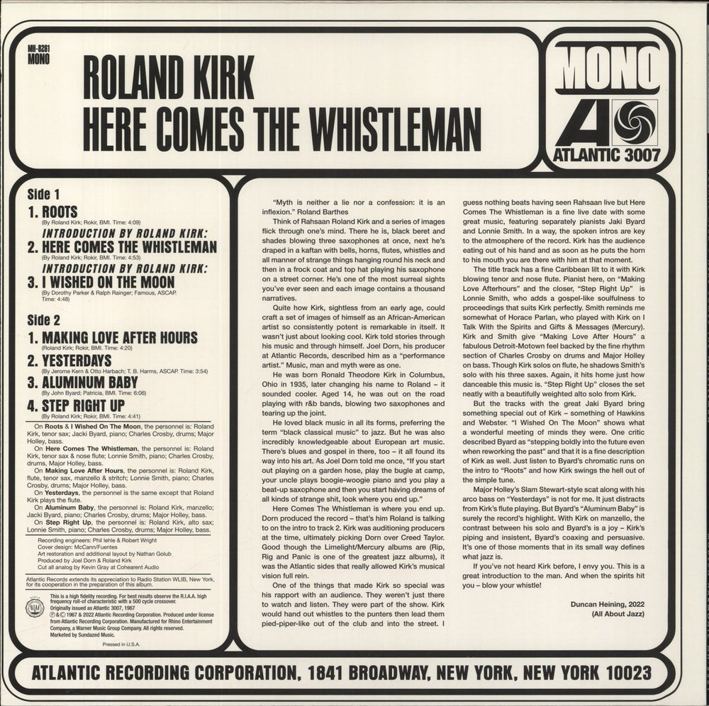 Roland Kirk Here Comes The Whistleman - Recorded Live US vinyl LP album (LP record)