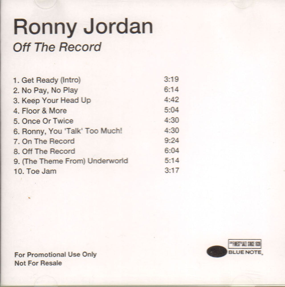 Ronny Jordan Off The Record UK Promo CD-R acetate CD-R