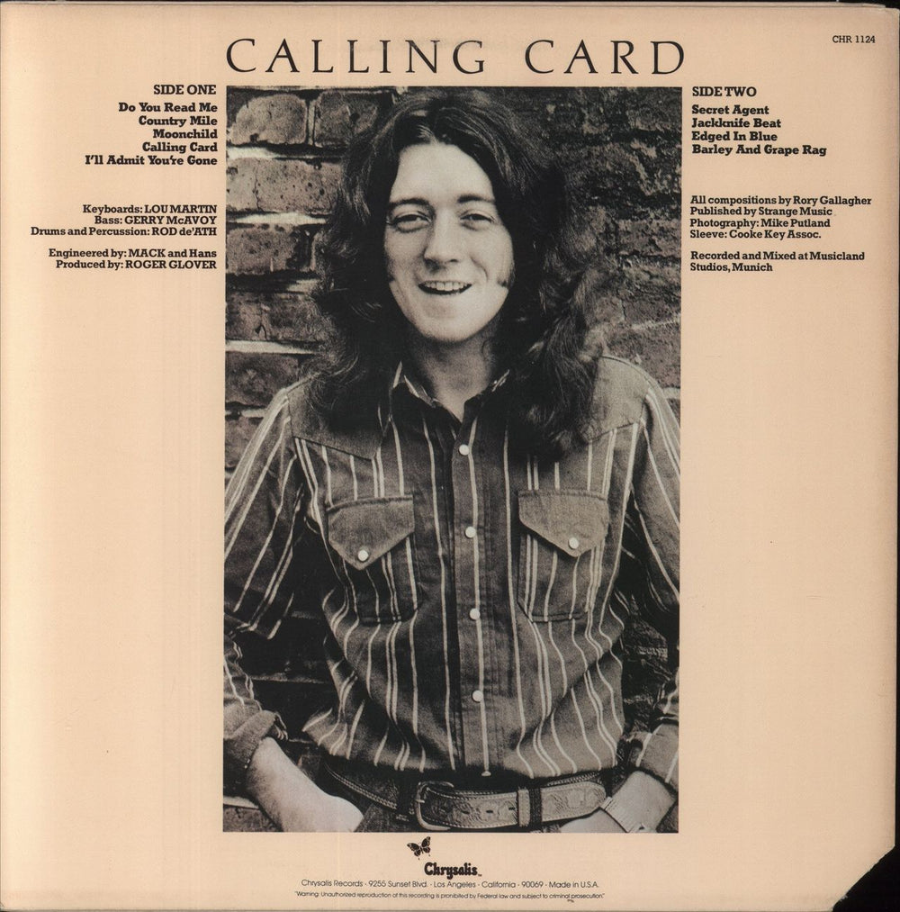 Rory Gallagher Calling Card US vinyl LP album (LP record)