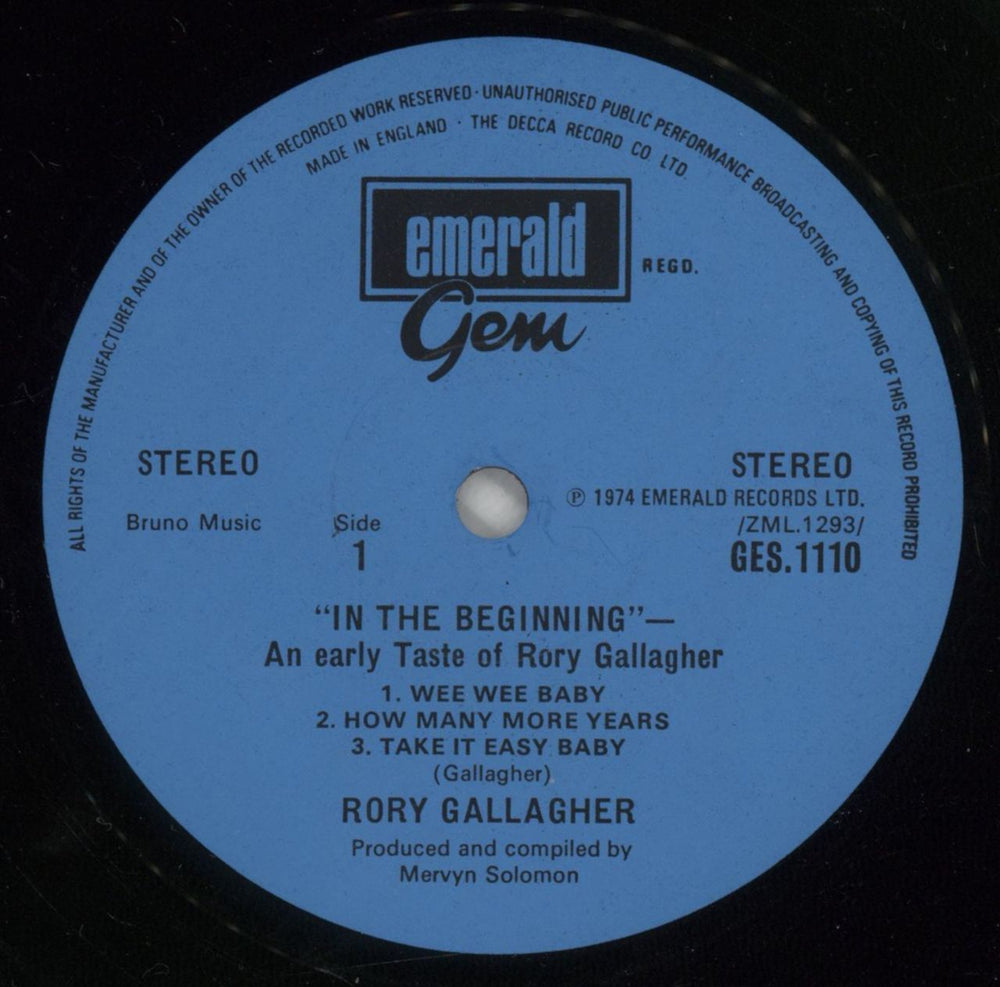 Rory Gallagher In The Beginning - EX UK vinyl LP album (LP record) RORLPIN711149