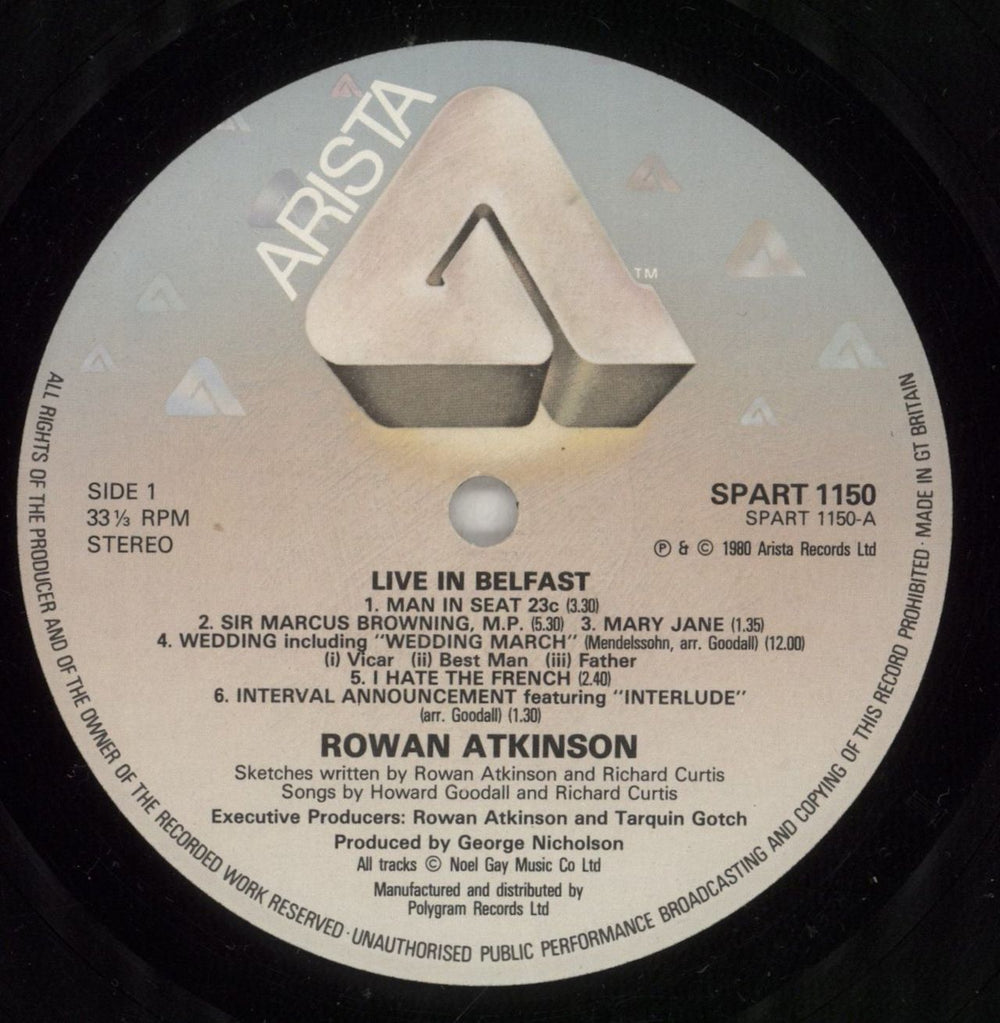 Rowan Atkinson Live In Belfast UK vinyl LP album (LP record) ROWLPLI238677