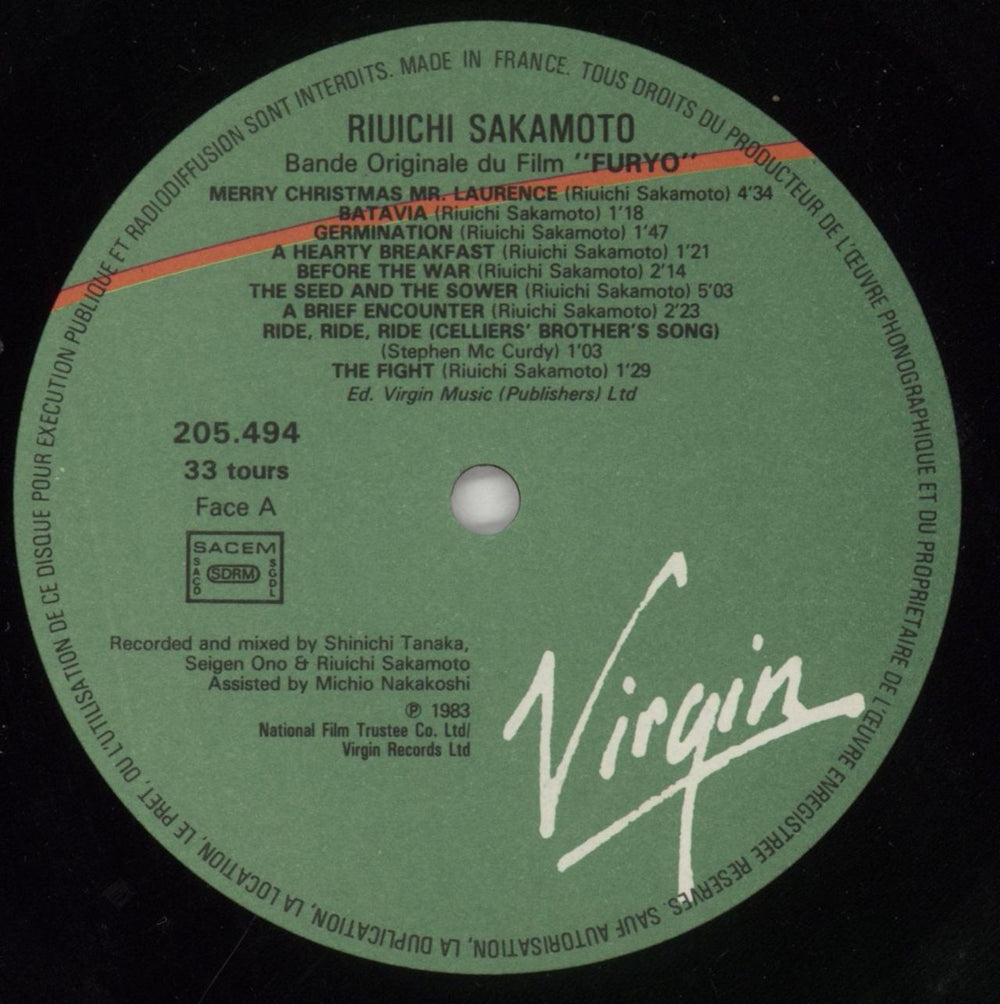 Ryuichi Sakamoto Furyo - Bande Originale Du Film French vinyl LP album (LP record) RYULPFU853865
