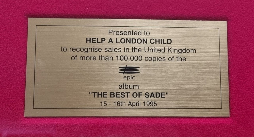 Sade The Best Of Sade - Autographed Gold Award UK award disc