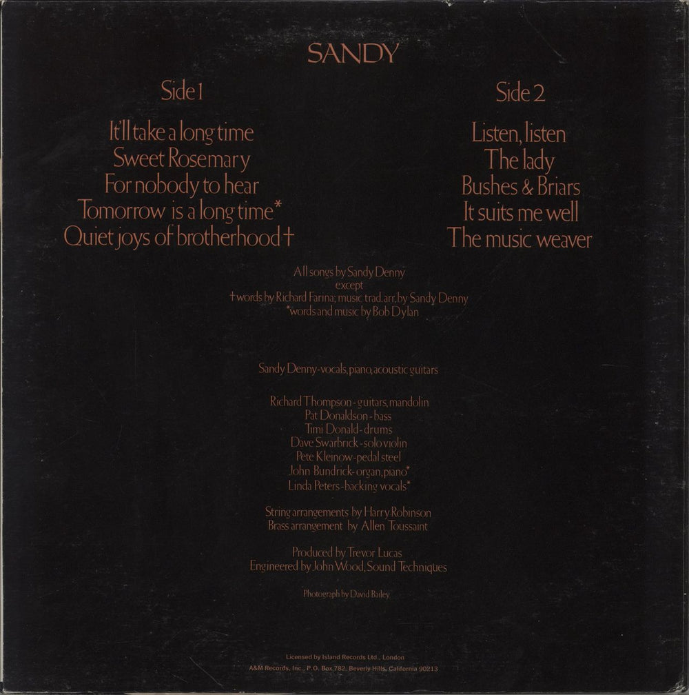Sandy Denny Sandy US vinyl LP album (LP record)