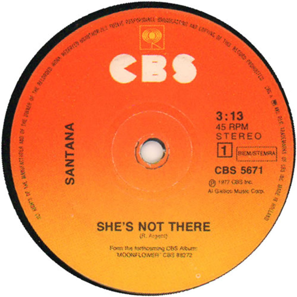 Santana She's Not There Dutch 7" vinyl single (7 inch record / 45) CBS5671