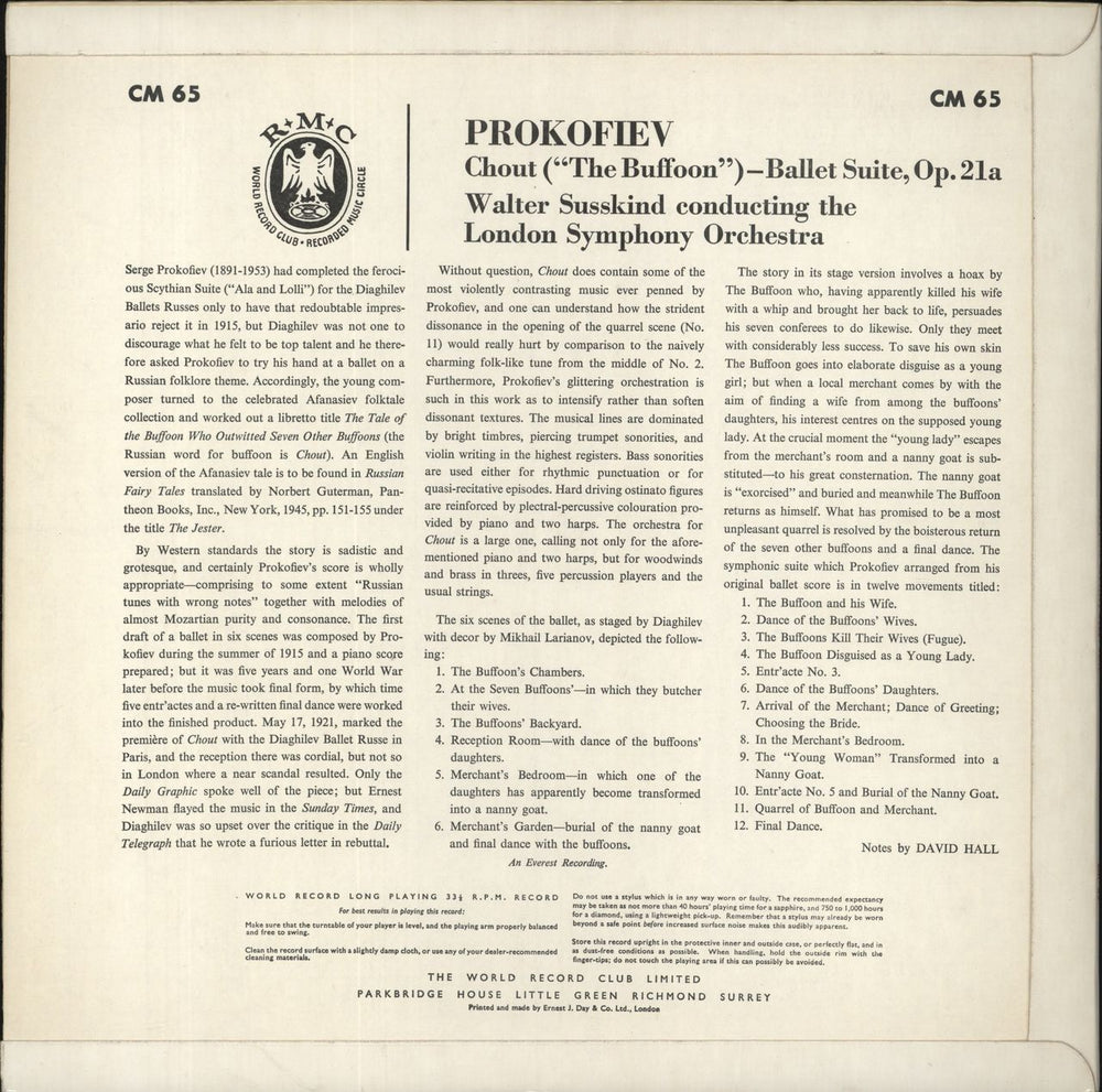 Sergei Prokofiev Prokofiev: Chout ("The Clown") Ballet Suite, Op. 21a UK vinyl LP album (LP record)