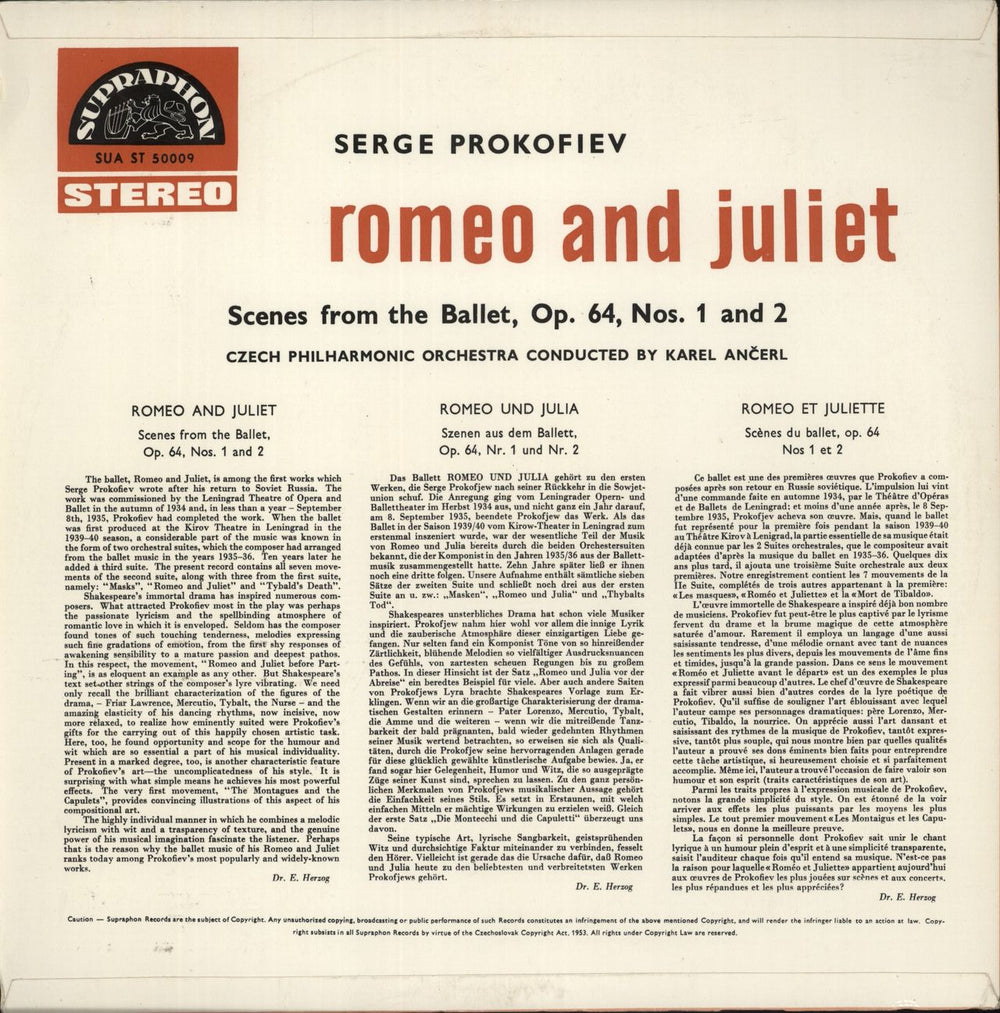 Sergei Prokofiev Romeo and Juliet - Scenes From The Ballet Czech vinyl LP album (LP record)