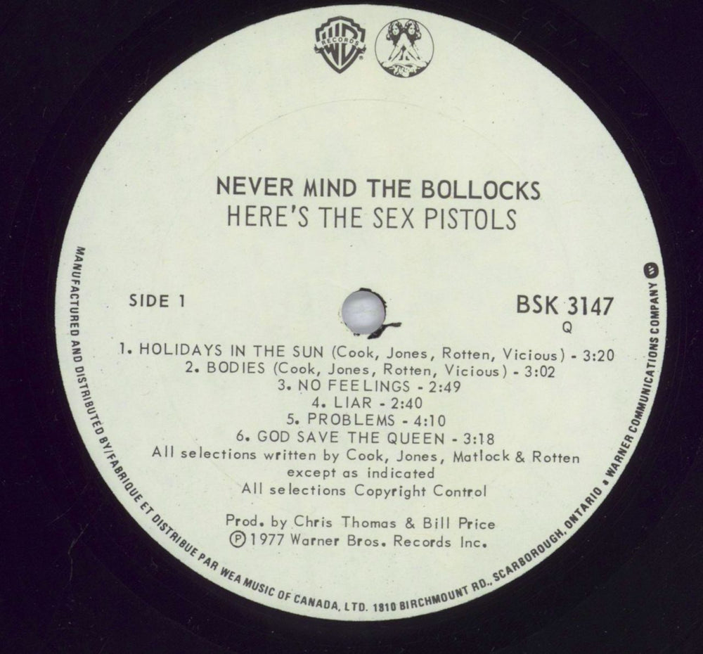 Sex Pistols Never Mind The Bollocks - VG Canadian vinyl LP album (LP record) SEXLPNE833844