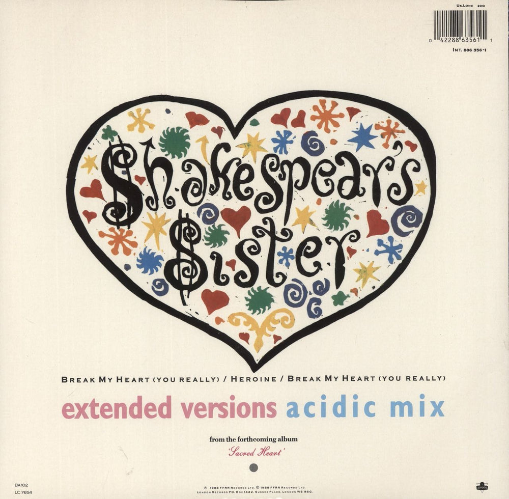 Shakespear's Sister Break My Heart UK 12" vinyl single (12 inch record / Maxi-single) 042288635611