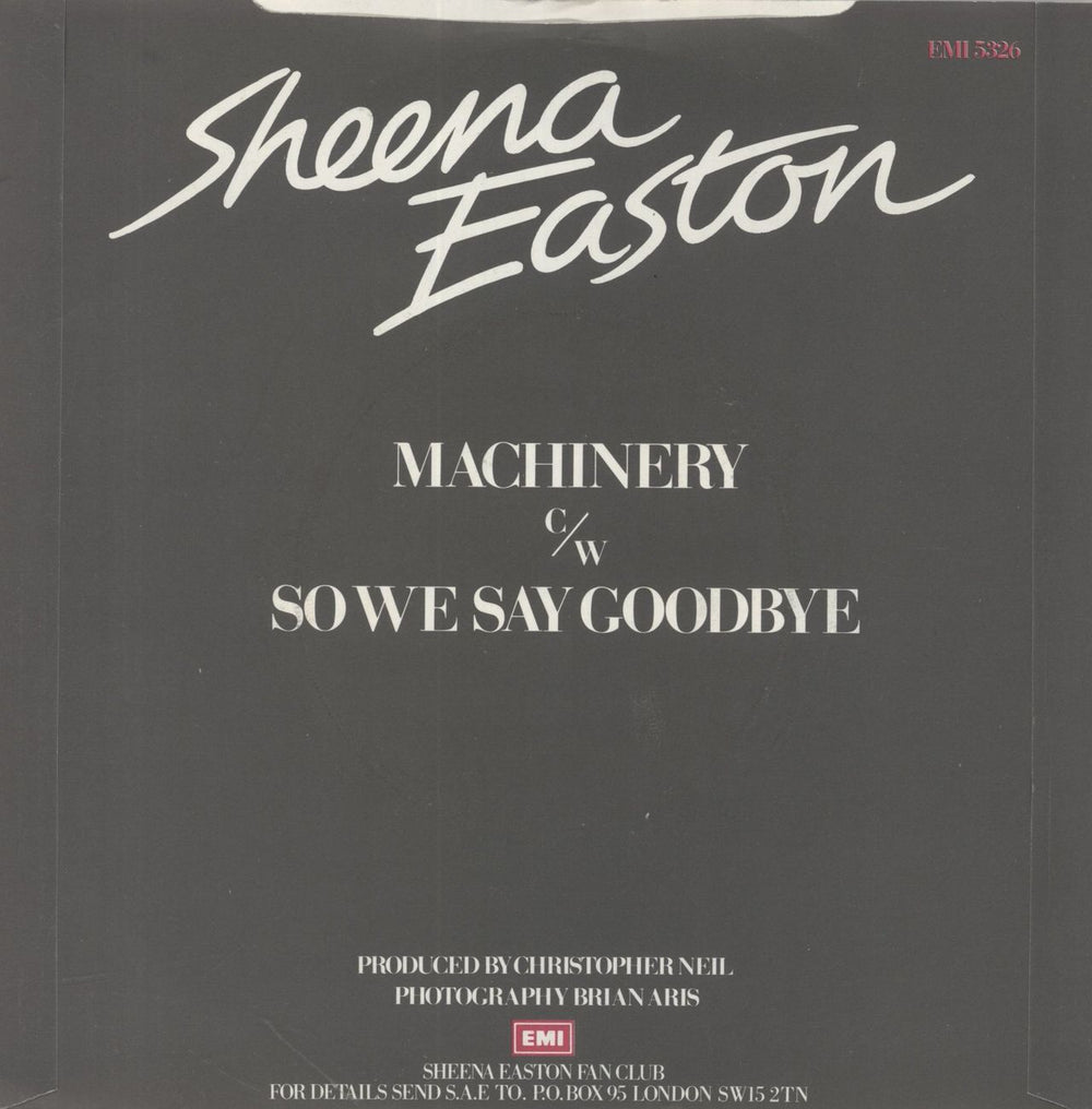 Sheena Easton Machinery UK 7" vinyl single (7 inch record / 45)