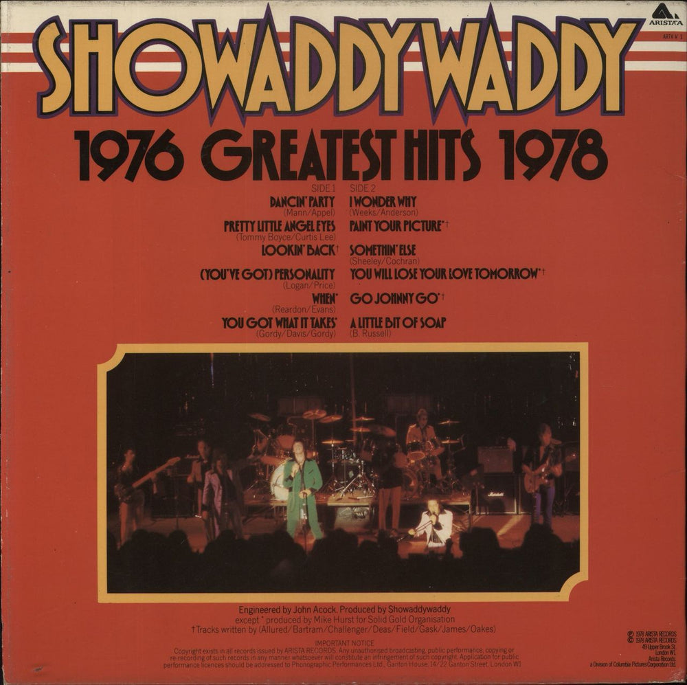 Showaddywaddy Greatest Hits 1976-1978 UK vinyl LP album (LP record)