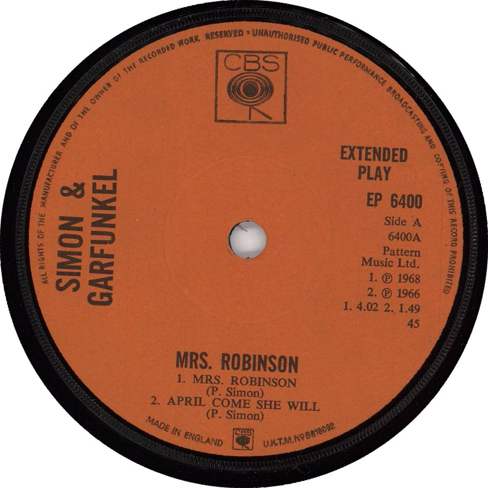 Simon & Garfunkel Mrs Robinson EP - Archive Quality UK 7" vinyl single (7 inch record / 45)