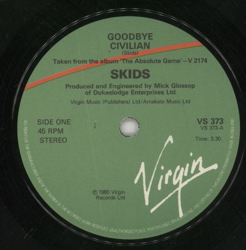 Skids Goodbye Civilian UK 7" vinyl single (7 inch record / 45) SKD07GO139006