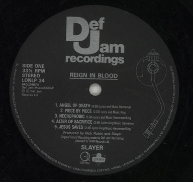 Slayer Reign In Blood + Inner - VG UK Vinyl LP — RareVinyl.com