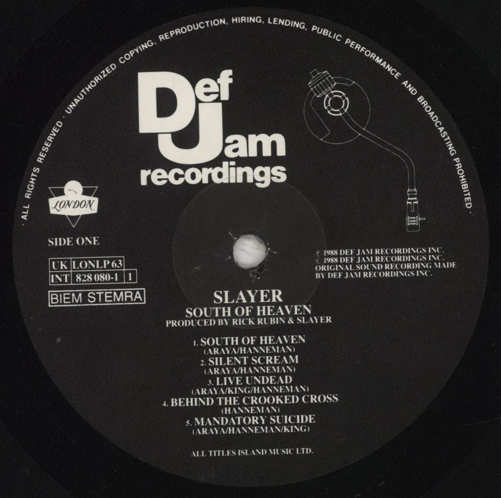 Slayer South Of Heaven + Inner - EX UK vinyl LP album (LP record) SLALPSO563372