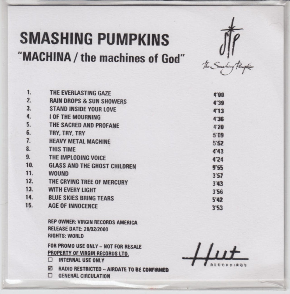 Smashing Pumpkins MACHINA / The Machines Of God UK Promo CD-R acetate CD-R