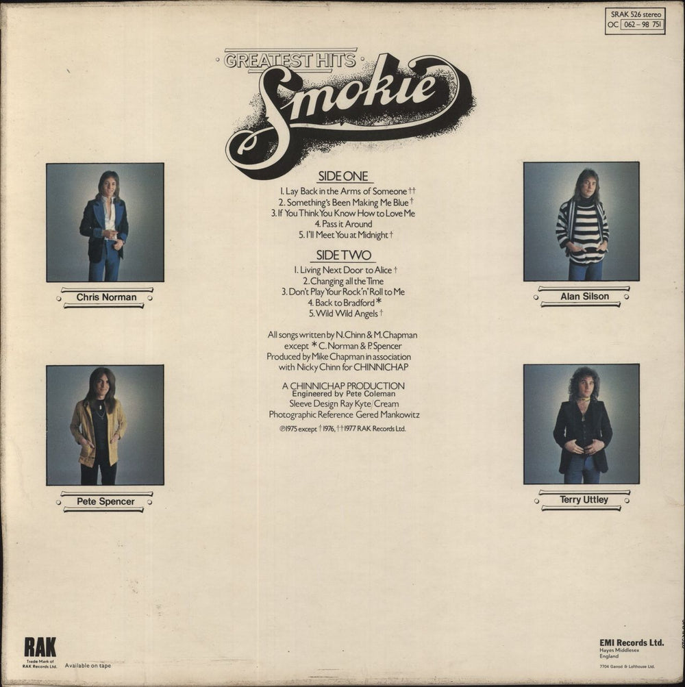 Smokie Greatest Hits UK vinyl LP album (LP record)