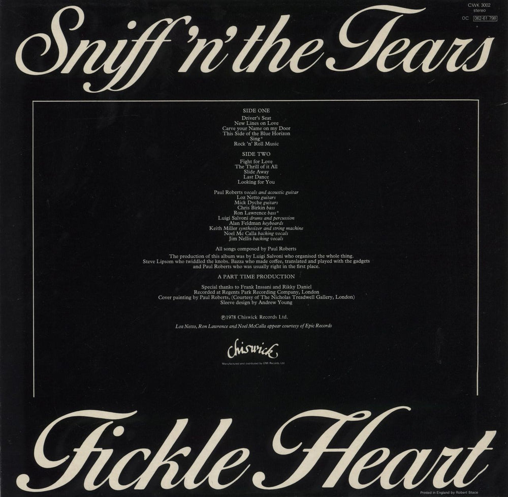 Sniff 'n' The Tears Fickle Heart UK vinyl LP album (LP record)