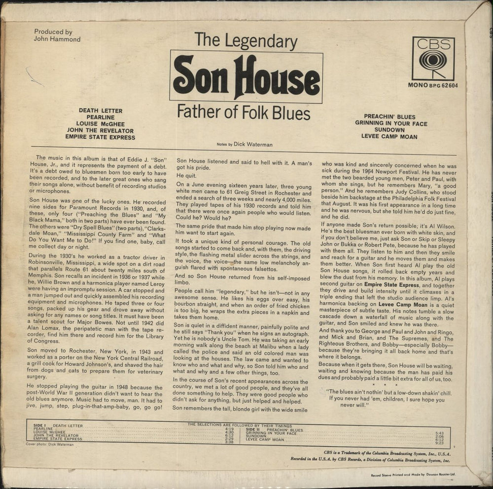 Son House Father Of Folk Blues UK vinyl LP album (LP record)
