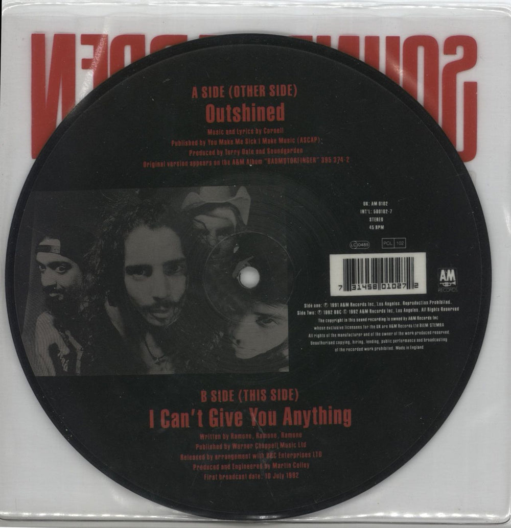 Soundgarden Outshined UK 7" vinyl picture disc (7 inch picture disc single) 731458010272