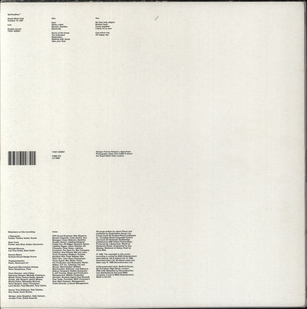 Spiritualized Royal Albert Hall October 10 1997 UK 2-LP vinyl record set (Double LP Album) 743216228515