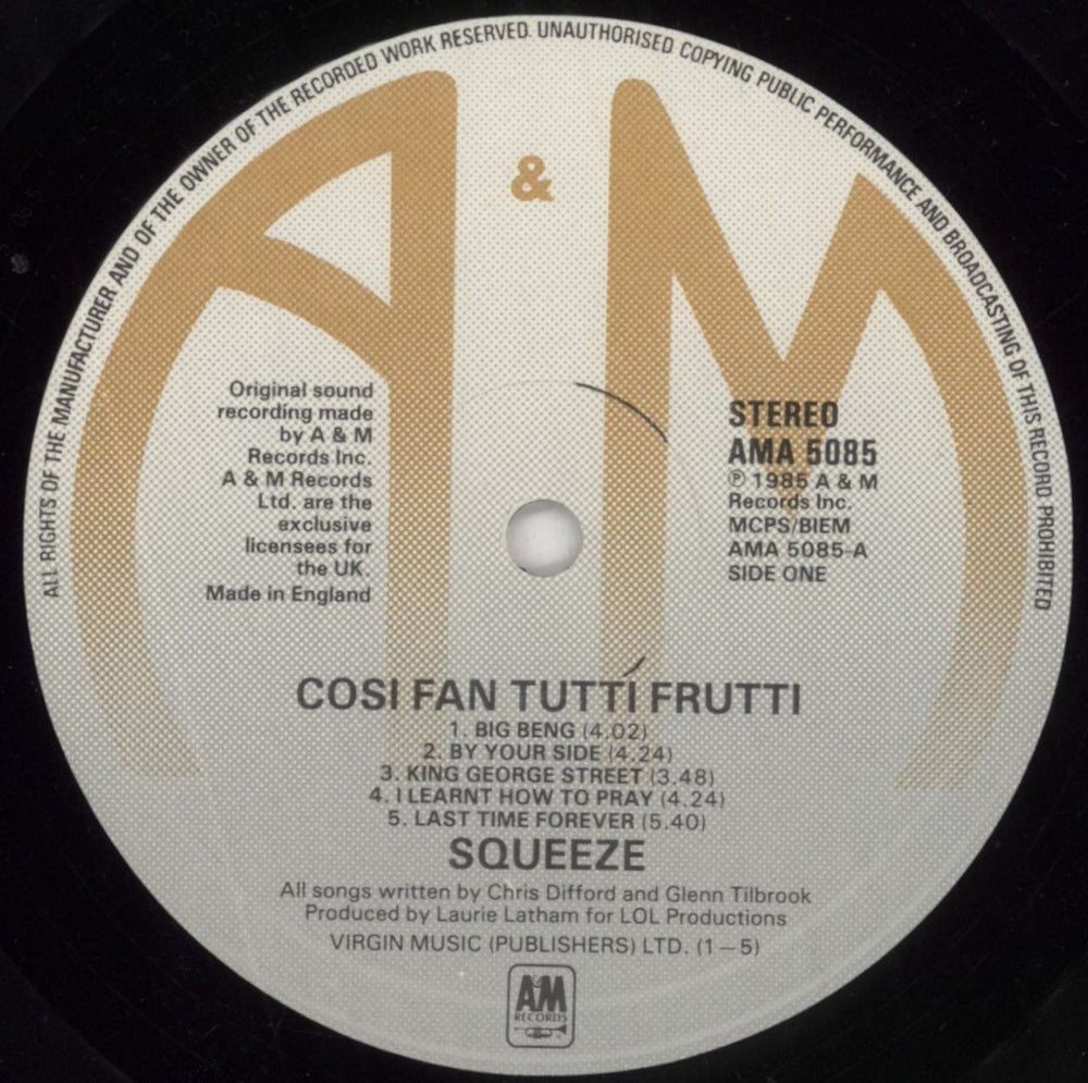 Squeeze Cosi Fan Tutti Frutti UK vinyl LP album (LP record) SQULPCO316734