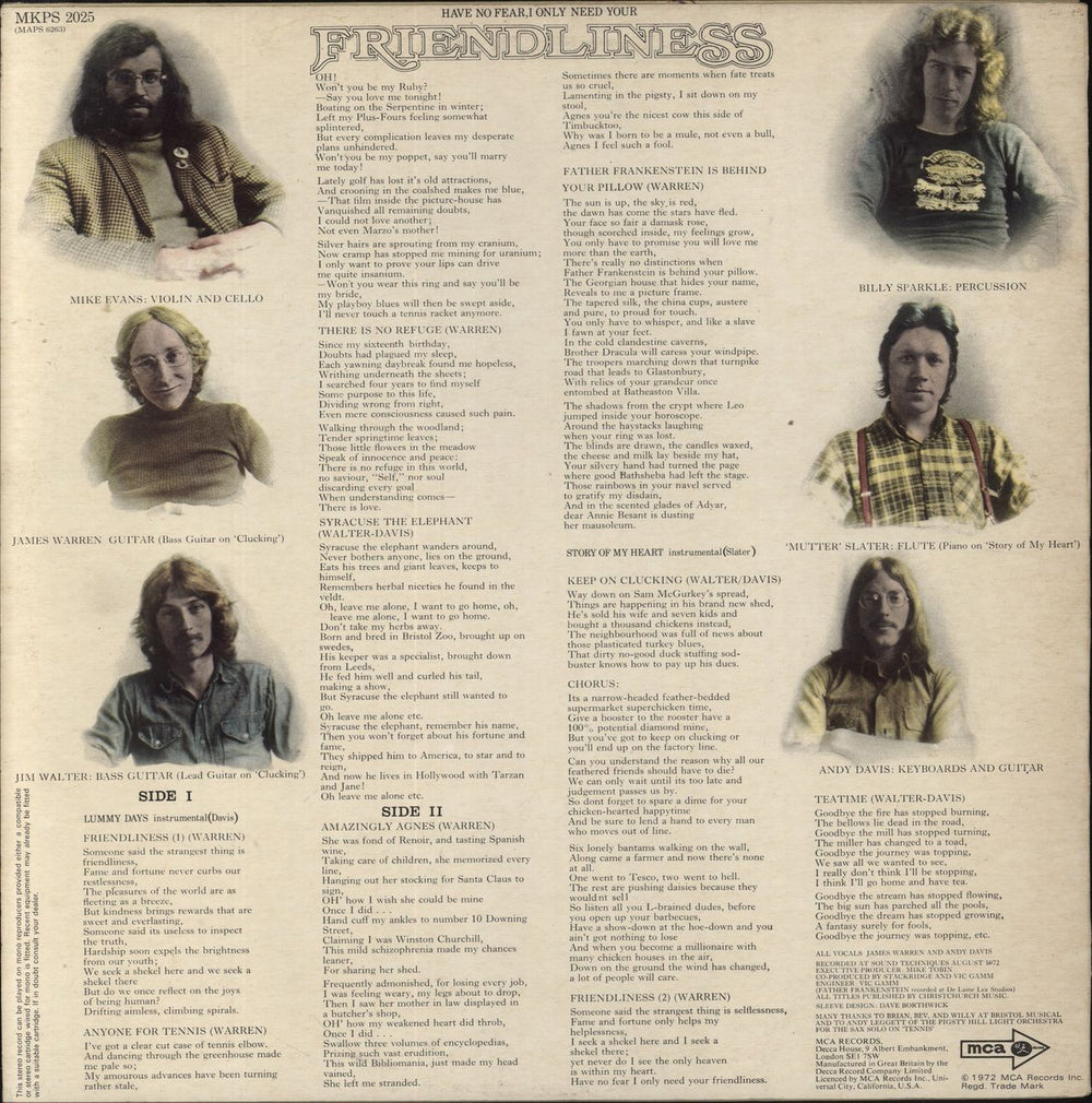 Stackridge Friendliness - VG UK vinyl LP album (LP record)