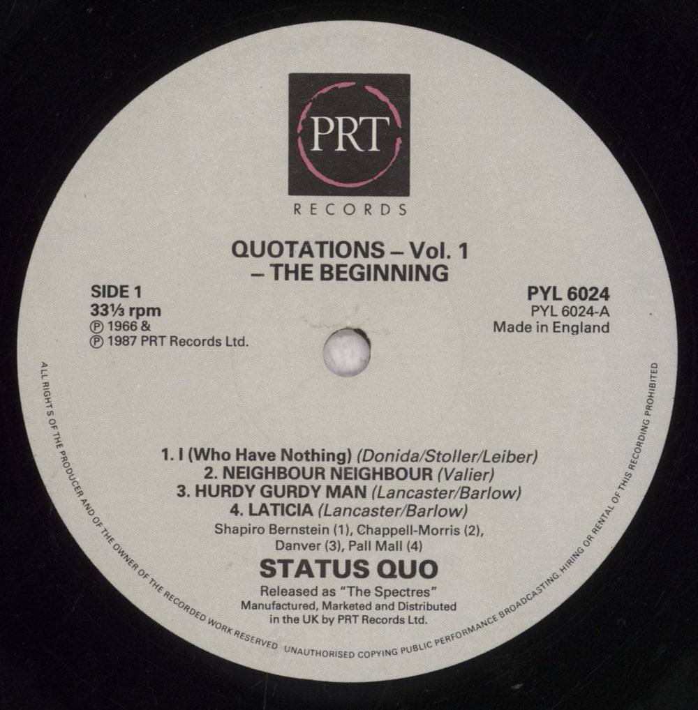 Status Quo Quotations Volume 1 - The Early Years UK vinyl LP album (LP record) QUOLPQU291057