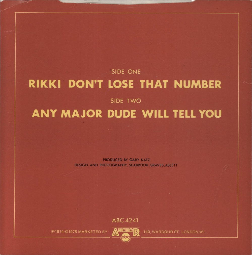 Steely Dan Rikki Don't Lose That Number - Yellow Vinyl - EX UK 7" vinyl single (7 inch record / 45)